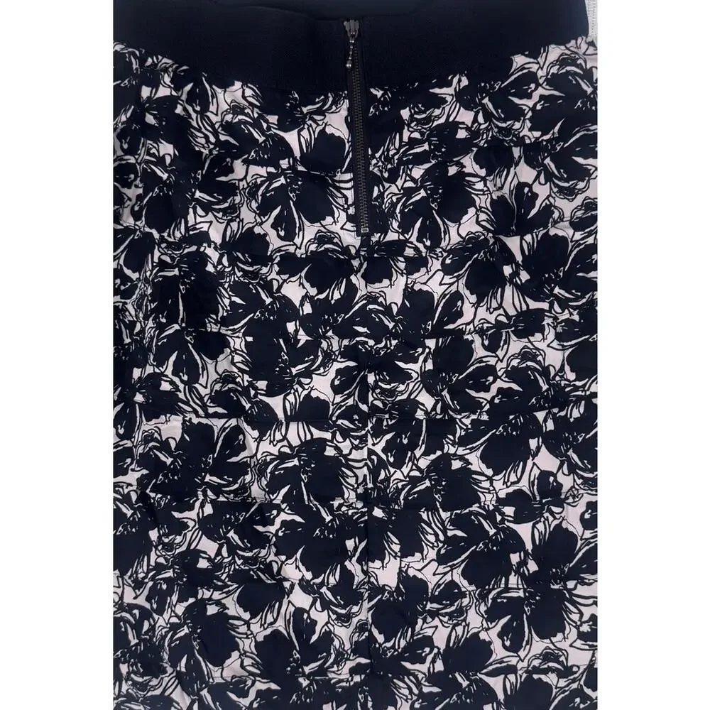 Alfani Womens Size 10 Black White Floral Tiered Pencil Skirt Back Zipper